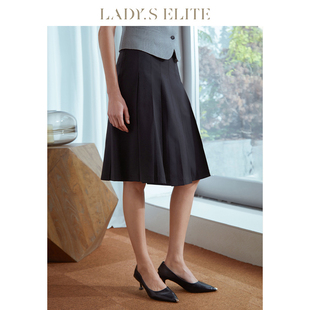 LadySElite/慕裁【%裙】羊毛混纺半身裙女25新款赫本风黑色百褶裙