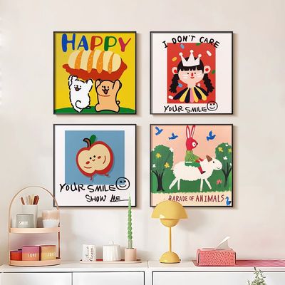 2025新款趣味多巴胺入户玄关装饰画走廊过道壁画儿童房ins风挂画