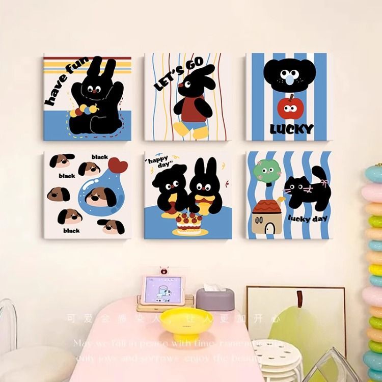 多巴胺趣味卡通可爱小狗装饰画奶油风客厅卧室挂画艺术儿童房壁画图片