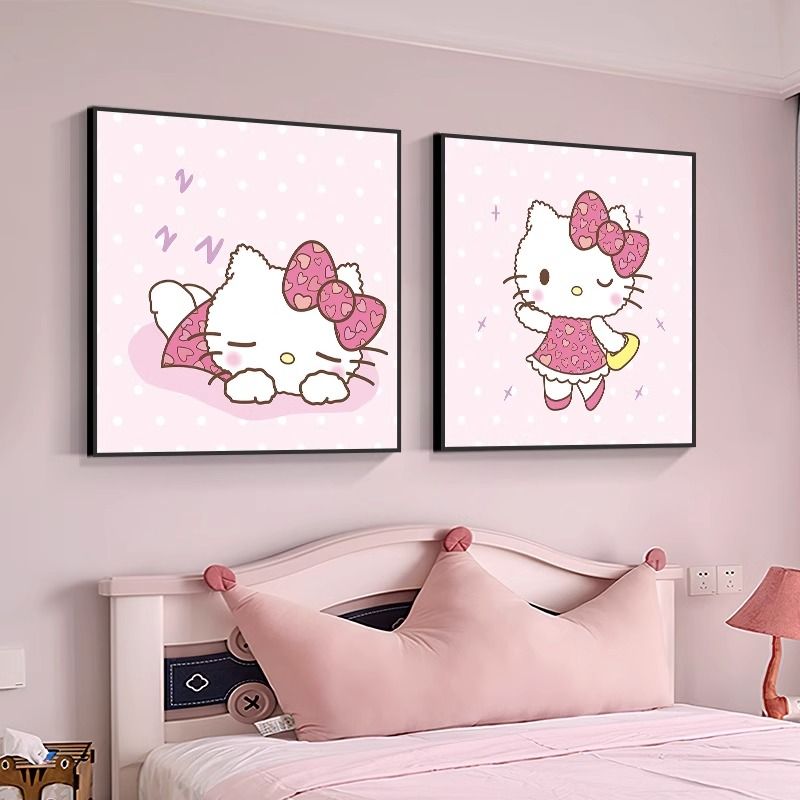 hellokitty凯蒂猫装饰画女儿童床头挂画公主房女生女孩卡通墙壁画图片