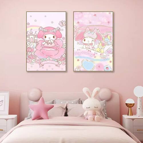 美乐蒂客厅卧室装饰画三丽鸥动漫挂画儿童房创意可爱粉色卡通壁画