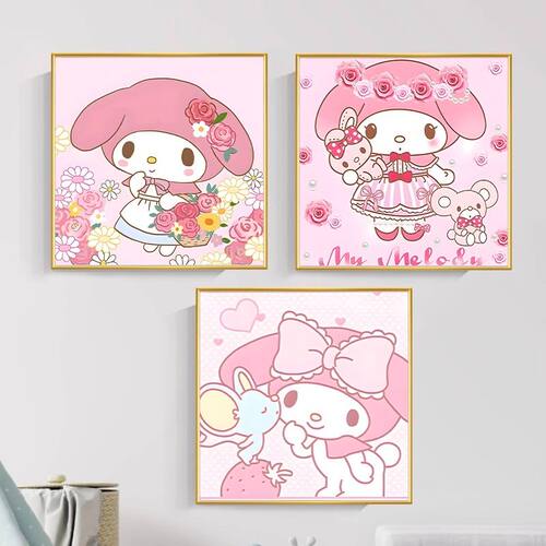 卡通美乐蒂装饰画三丽鸥挂画客厅玩具店直播间儿童房卧室床头画