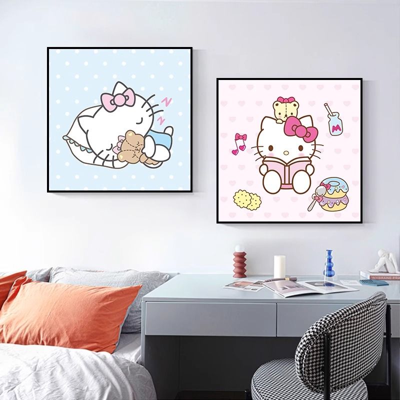 儿童房装饰画kitty猫挂画可爱女孩温馨房间床头画卧室卡通挂画图片