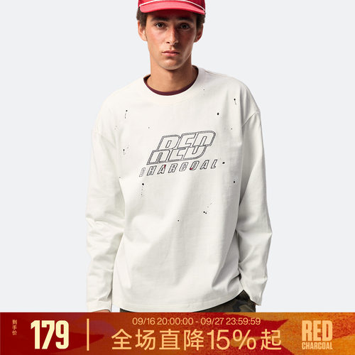 红炭纯棉重磅刺绣长袖T恤男