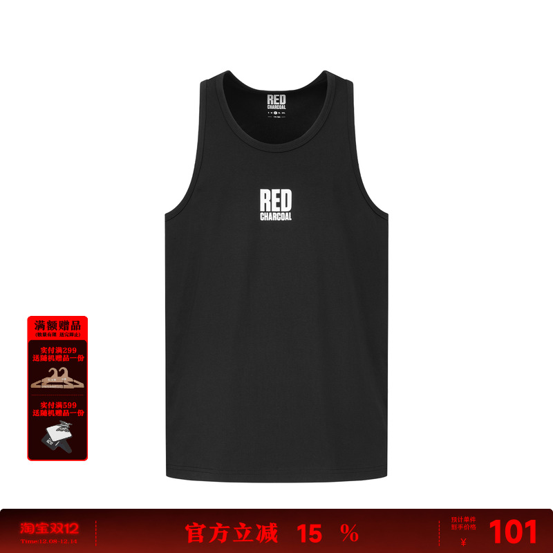 REDCHARCOAL红炭黑色基础运动背心男夏季新款坎肩无袖T恤男士上衣