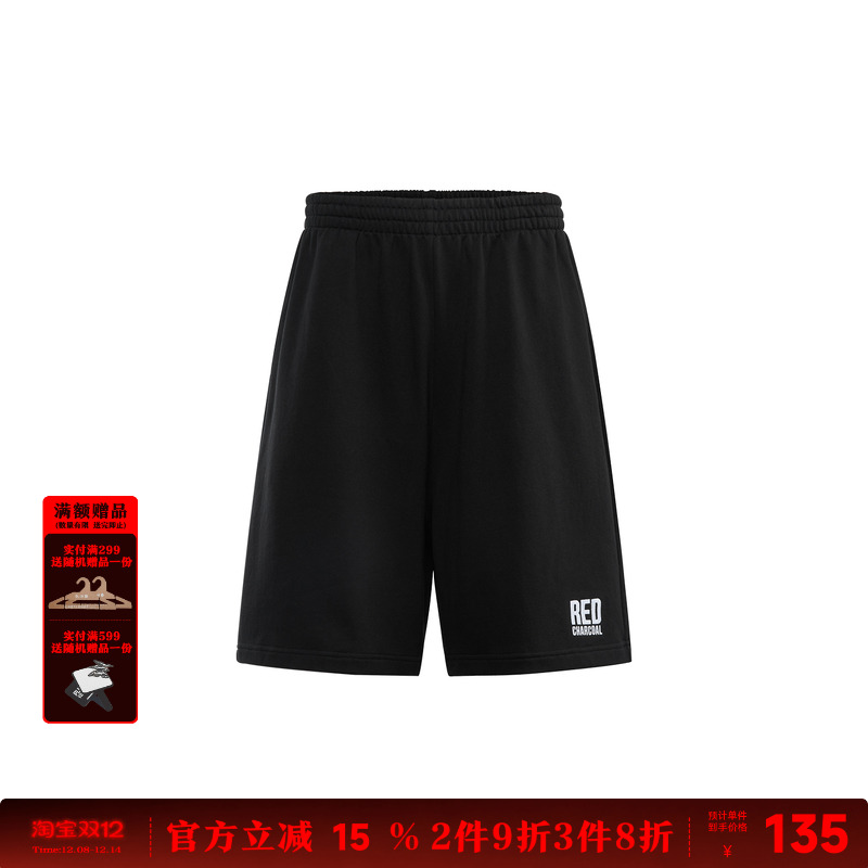 REDCHARCOAL红炭黑色纯棉短裤男夏季美式潮牌五分裤男士休闲裤子