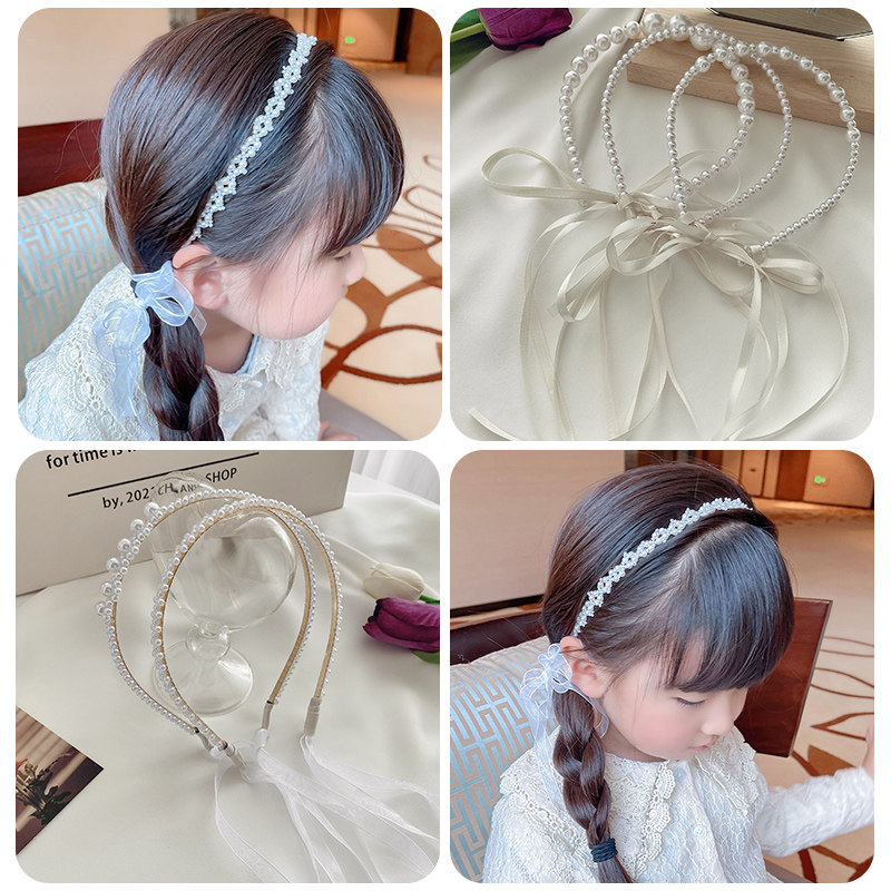 韩国儿童珍珠发卡发箍2021网红夏季飘带发饰丝带绑发头饰女童发带