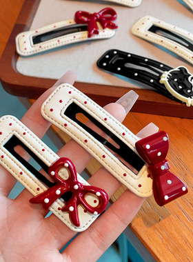 儿童波点蝴蝶结发夹小女孩前额侧边刘海夹女童甜美碎发bb夹子头饰