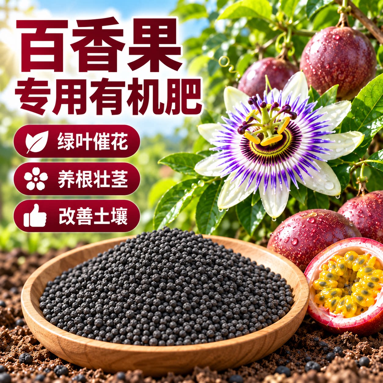 百香果专用有机肥料旗舰正品氮磷钾三元肥颗粒肥农用水溶肥缓释肥