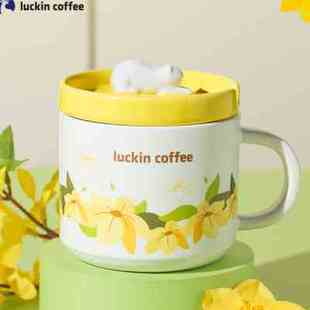 瑞幸咖啡花喵双层玻璃杯带吸管女可爱大容量隔热防烫水杯