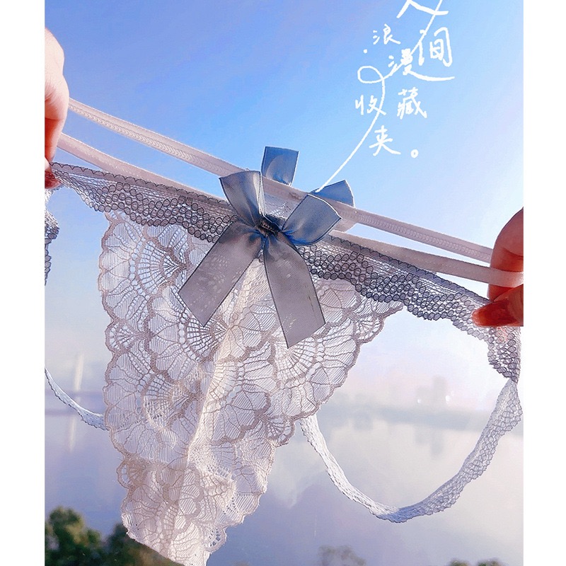LadyAllure日系纯欲拼色内裤交叉绑带蕾丝内裤女性感漏臀低腰