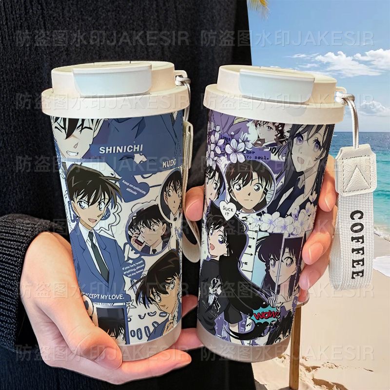 新一小兰动漫保温杯不锈钢学生高颜值吸管双饮大容量咖啡水杯