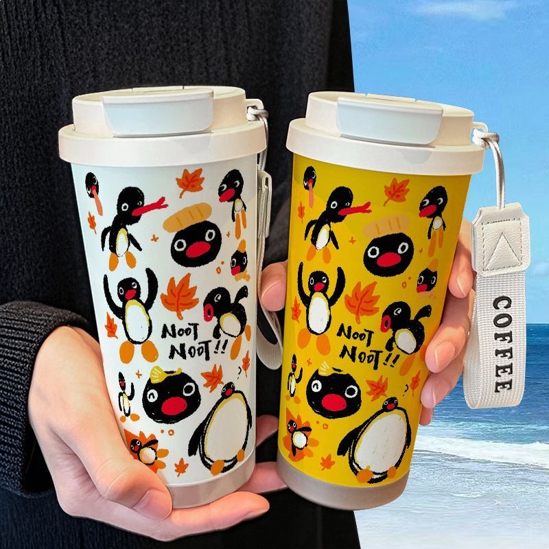 秋日pingu企鹅可爱保温杯不锈钢学生高颜值吸管双饮大容量水杯女