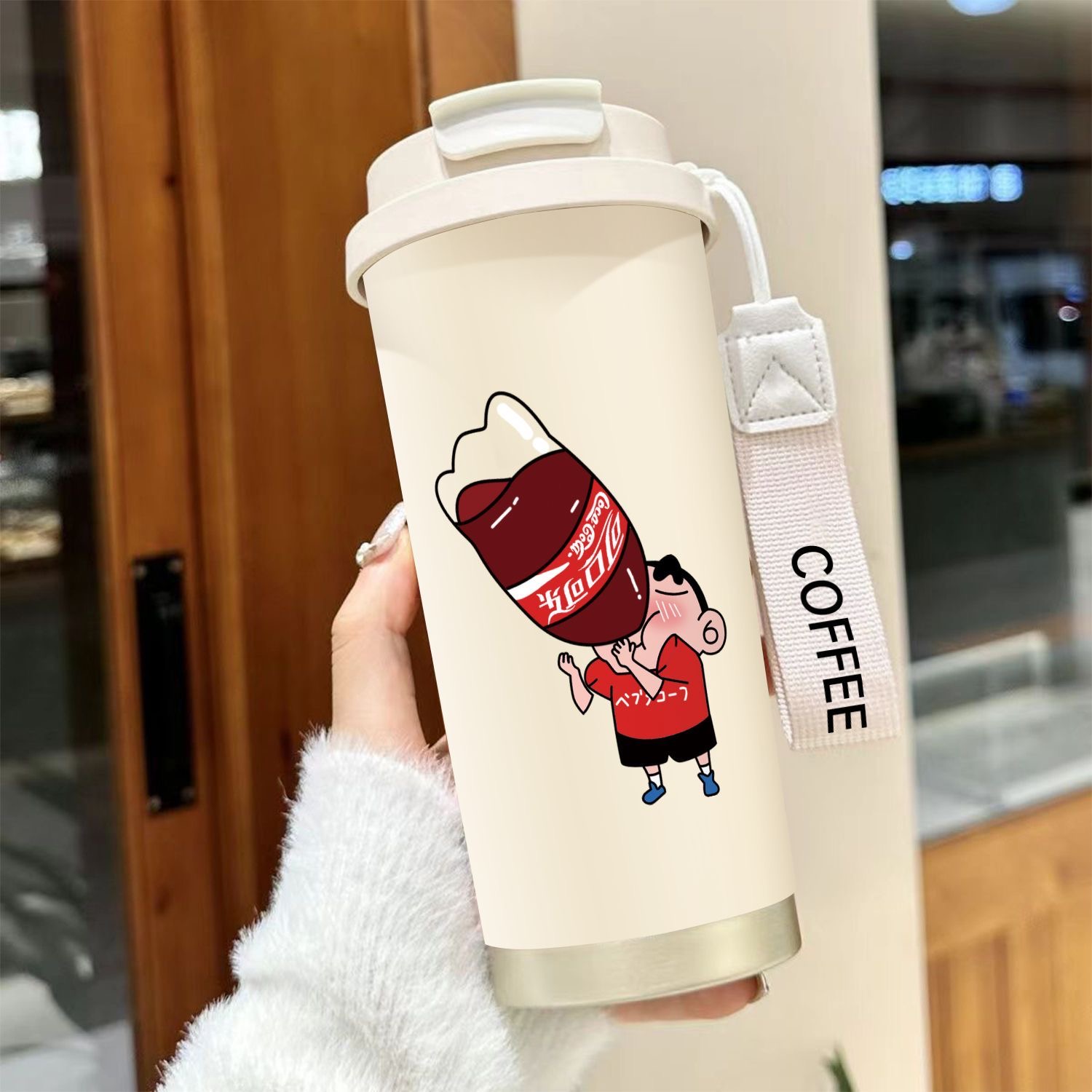 小新可乐大容量保温杯男女学生吸管运动车载水杯保冷杯双饮咖啡杯