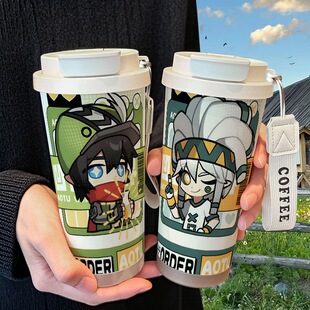 米卡尔帕洛斯Q版保温杯不锈钢学生高颜值吸管双饮大容量咖啡水杯