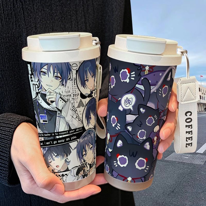 散兵手游周边保温杯不锈钢吸管双饮学生高颜值大容量车载咖啡水杯