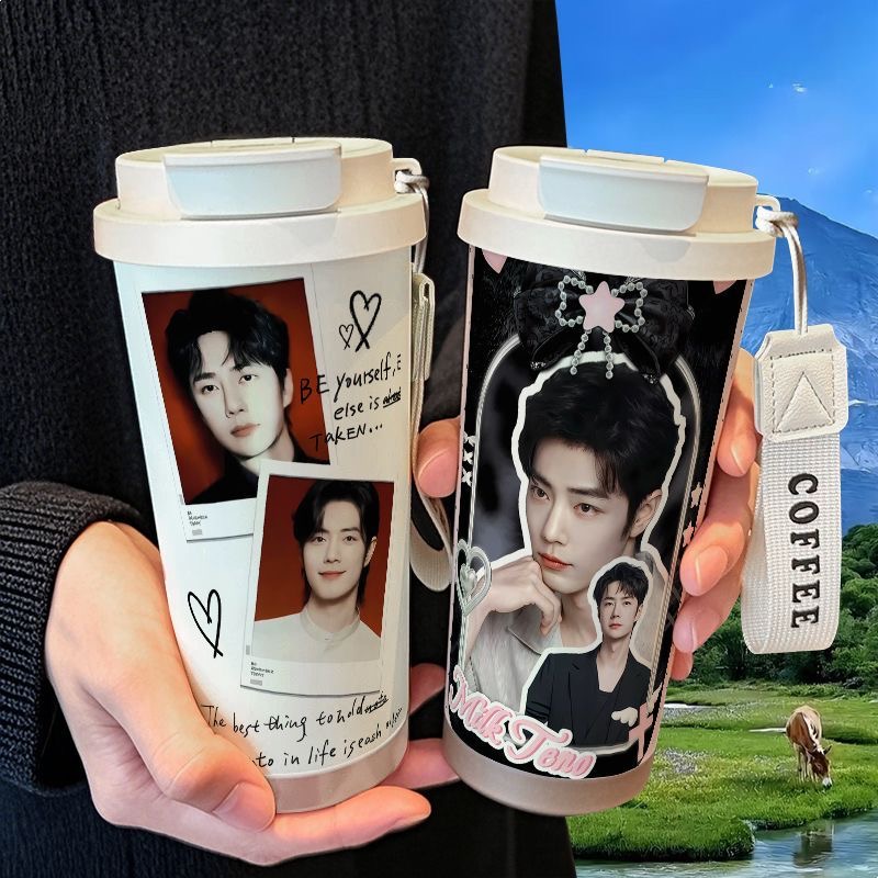 博君一肖肖战王一博保温杯学生吸管大容量316不锈钢车载咖啡杯