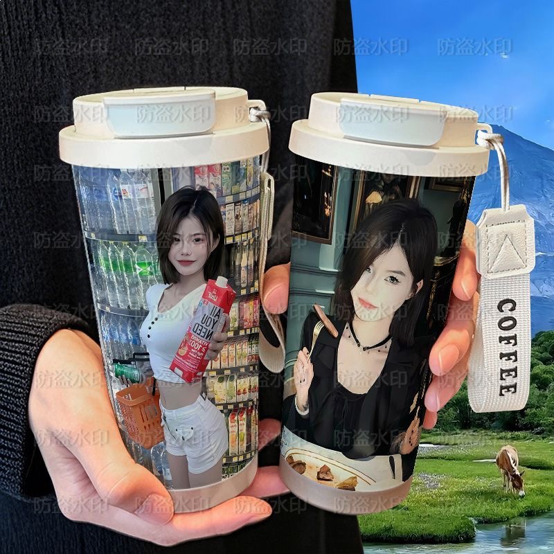 琴家知音美女网红保温杯学生吸管大容量316不锈钢车载咖啡杯