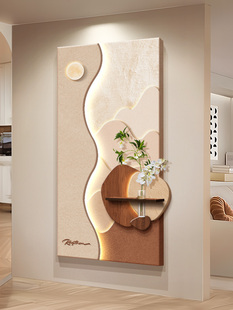 简约现代2025新款 饰画入户正对门挂画走廊过道尽头壁画 带灯玄关装