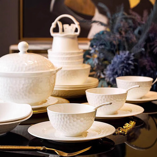 纯白骨瓷品锅带盖大汤碗汤盆双耳汤碗创意个性家用大号富贵品锅