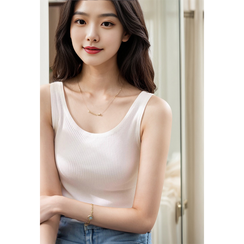冰丝圆领背心针织衫女夏季新款美背薄款白色吊带外穿内搭打底上衣