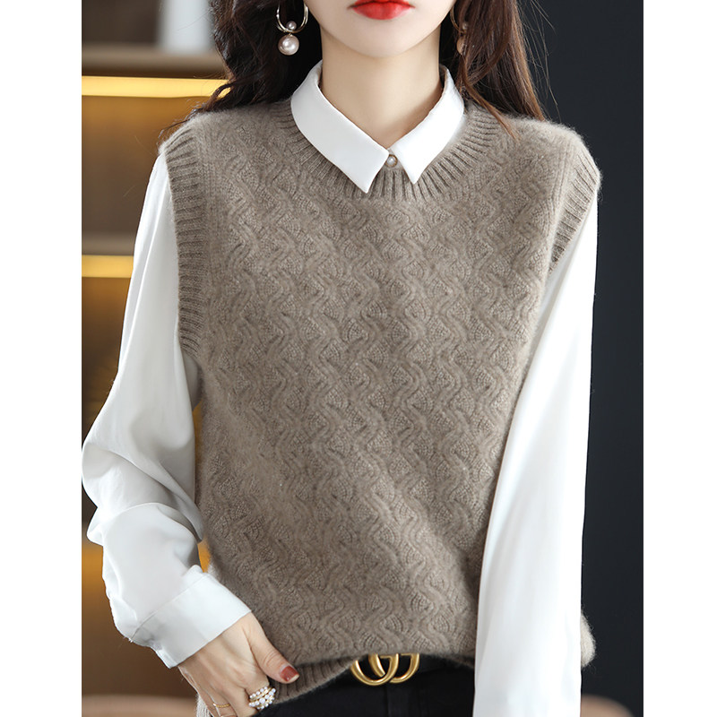 针织套头圆领马甲背心毛衣