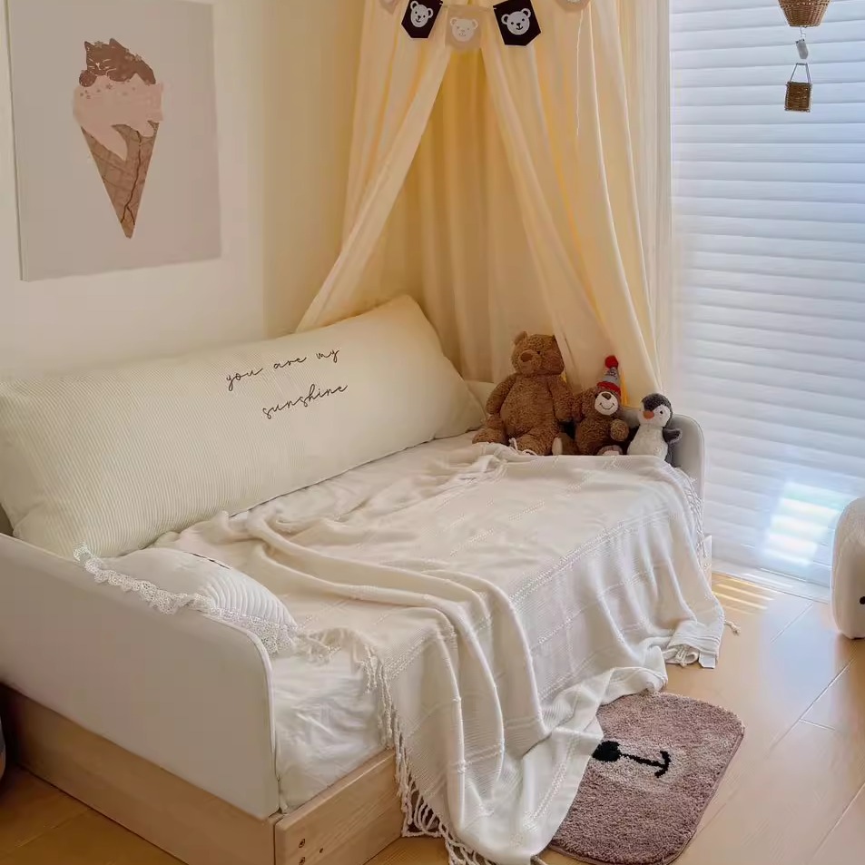 法式奶油风长方形抱枕卧室客厅流苏装饰靠垫米白色家居