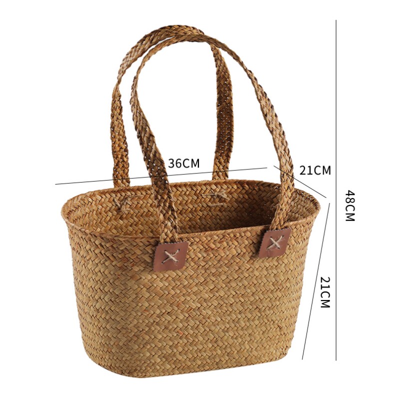 식료품 쇼핑 바구니 피크닉 바구니 일본식 짠 휴대용 선물 가방 타원형 밀짚 바구니 보관 바구니 쇼핑 바구니