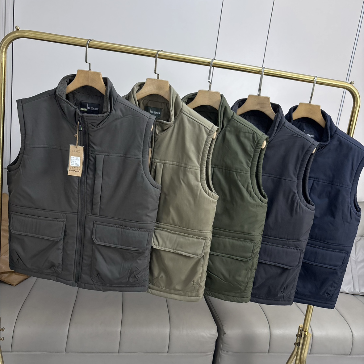 欧美订单 两面可穿 外贸尾货男士秋冬防水加厚摇粒绒工装马甲外套