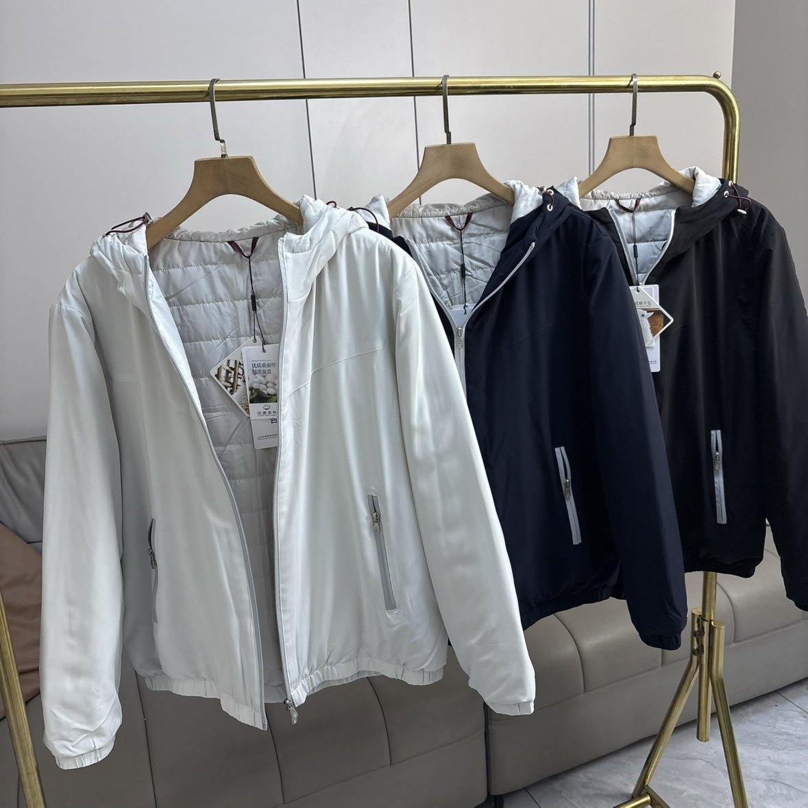 高端奢品！桑蚕丝+棉羊毛混纺棉服 秋冬男装时尚保暖连帽保暖棉衣