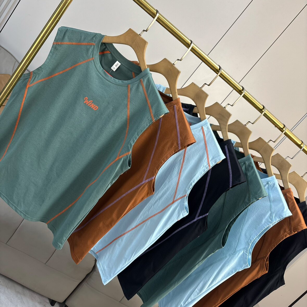 美式复古+明线设计 夏季男士清凉透气休闲百搭无袖坎肩背心T恤潮