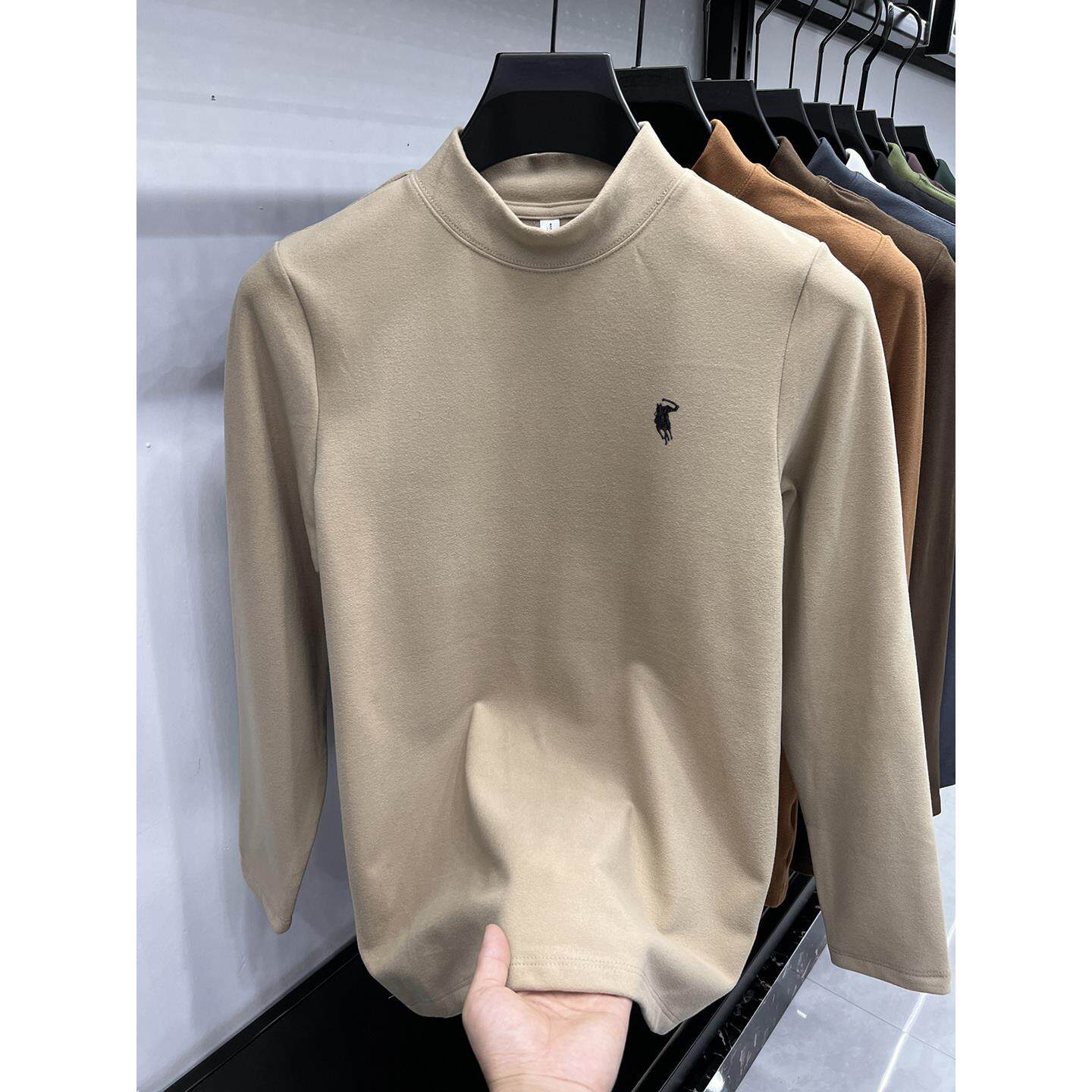 【奥莱品牌折扣】双面德绒长袖T恤男冬内搭保暖上衣半高领打底衫