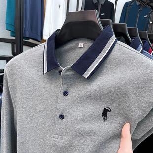 【奥莱品牌折扣】保罗POLO衫男长袖100%棉中年春款翻领T恤爸爸装