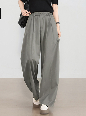 青灰色日系休闲工装裤女春季2025新款宽松遮跨梨形镰刀弯刀阔腿裤