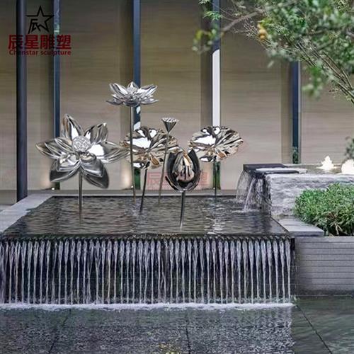 户外水景不锈钢莲花雕塑定制摆件广场公园酒店大堂水池荷花叶装饰