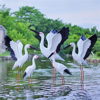 仿真仙鹤雕塑白鹤摆件玻璃钢水池户外鸟装饰园林小区白鹭景观模型