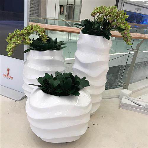 商场创意玻璃钢波浪螺纹花盆大厅北欧简约落地大花瓶组合装饰摆件