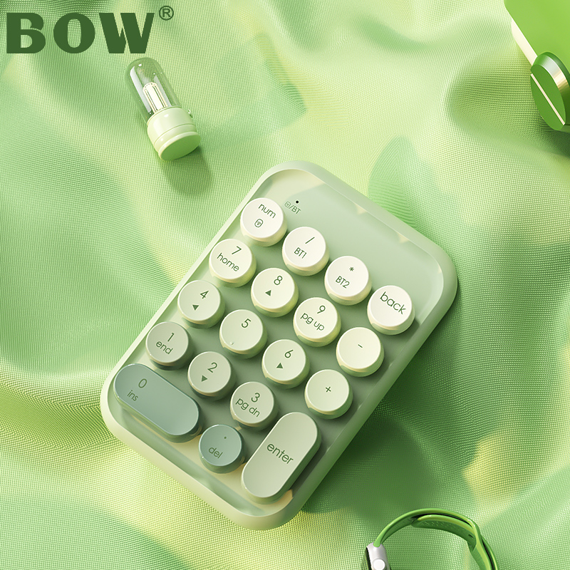 BOW复古圆点三模充电无线蓝牙数字键盘鼠标外接笔记本财务USB小型