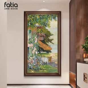 复古壁画入户正对门走廊过道挂画 莫奈美式 梵高油画玄关装 饰画竖版