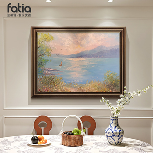 美式餐厅装饰画2026新款日出风景手绘油画饭厅背景墙挂画高档壁画