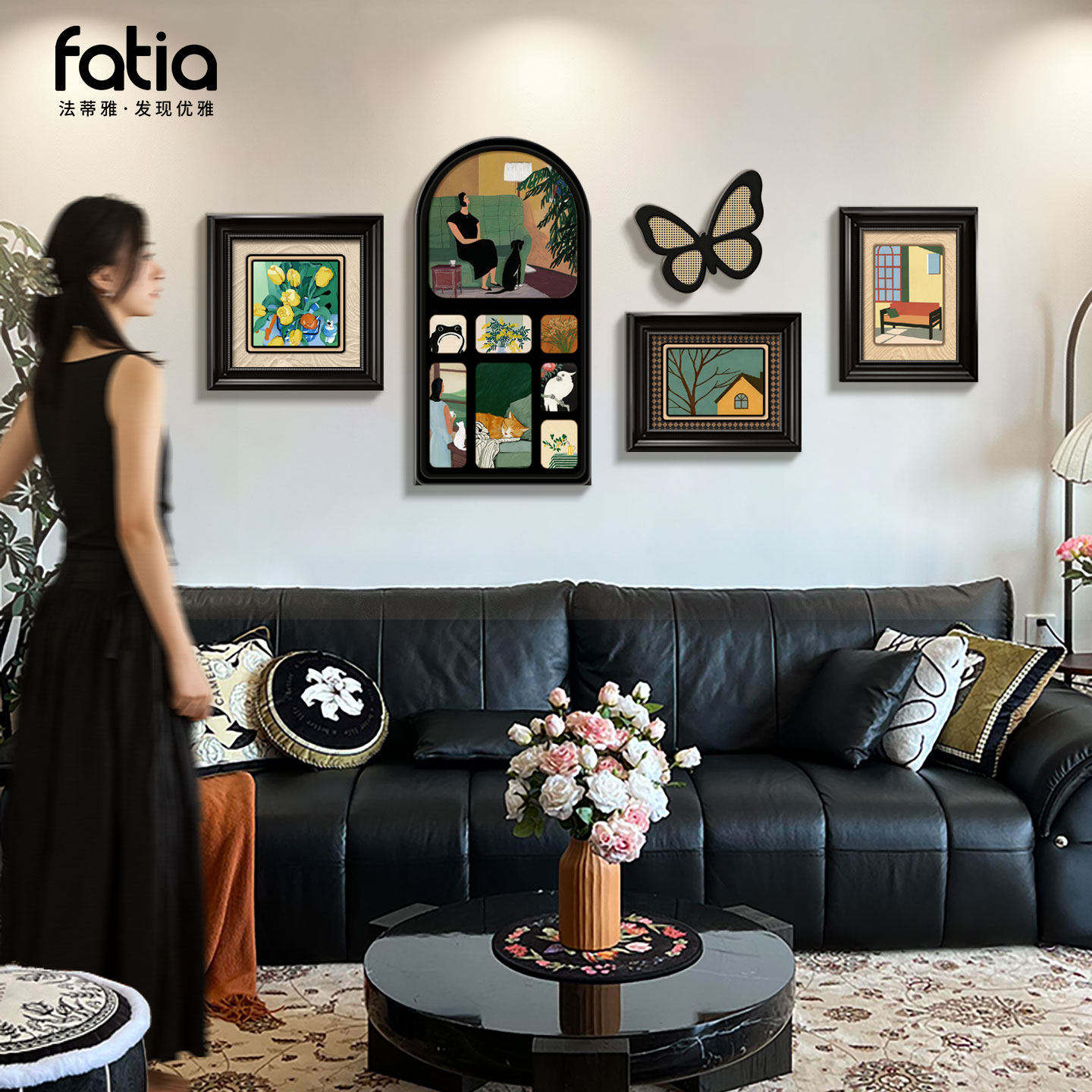 中古风客厅装饰画高级感沙发背景墙挂画复古法式小众艺术组合壁画,家居饰品,现代装饰画,淘宝优惠券,粉丝福利购,淘宝优惠卷