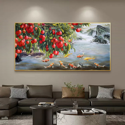 荔枝九鱼图客厅装饰画沙发