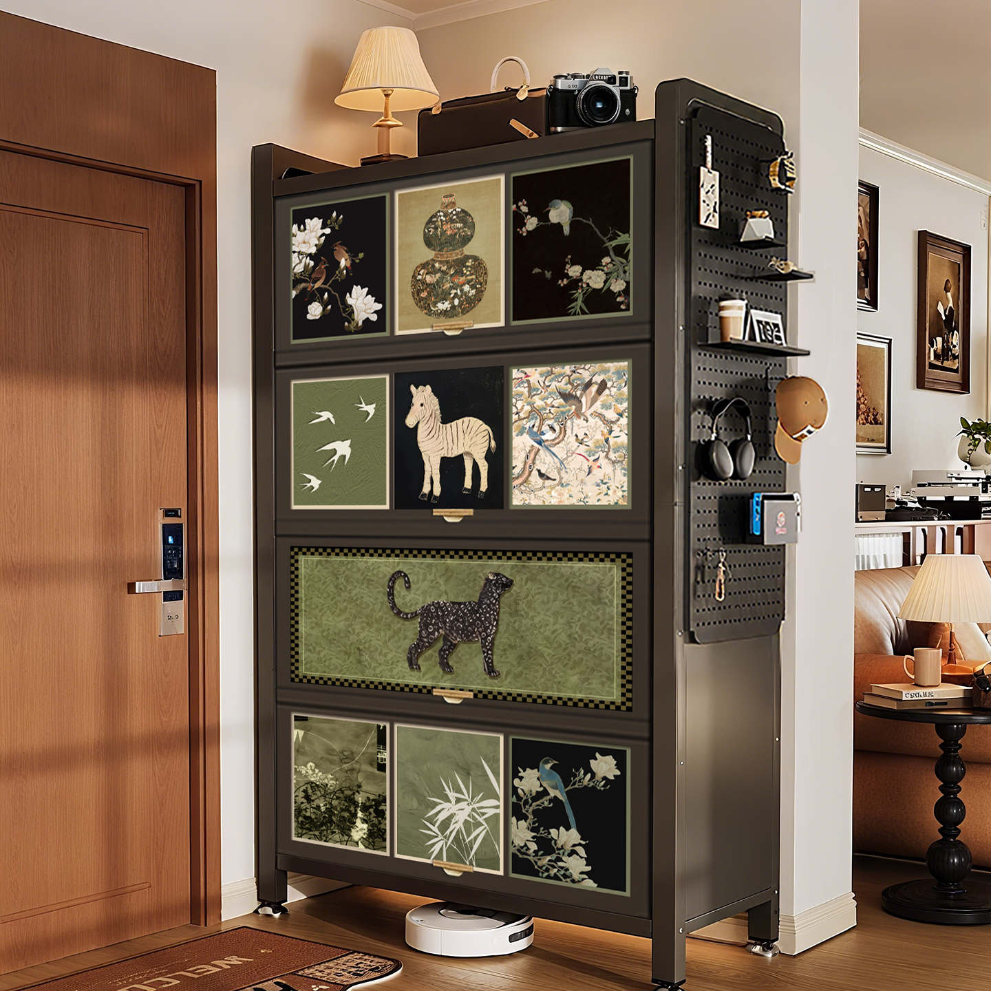 家用门口鞋柜钢制鞋架多层大容量储物柜中古风入户靠墙玄关收纳柜,住宅家具,鞋柜,淘宝优惠券,粉丝福利购,淘宝优惠卷