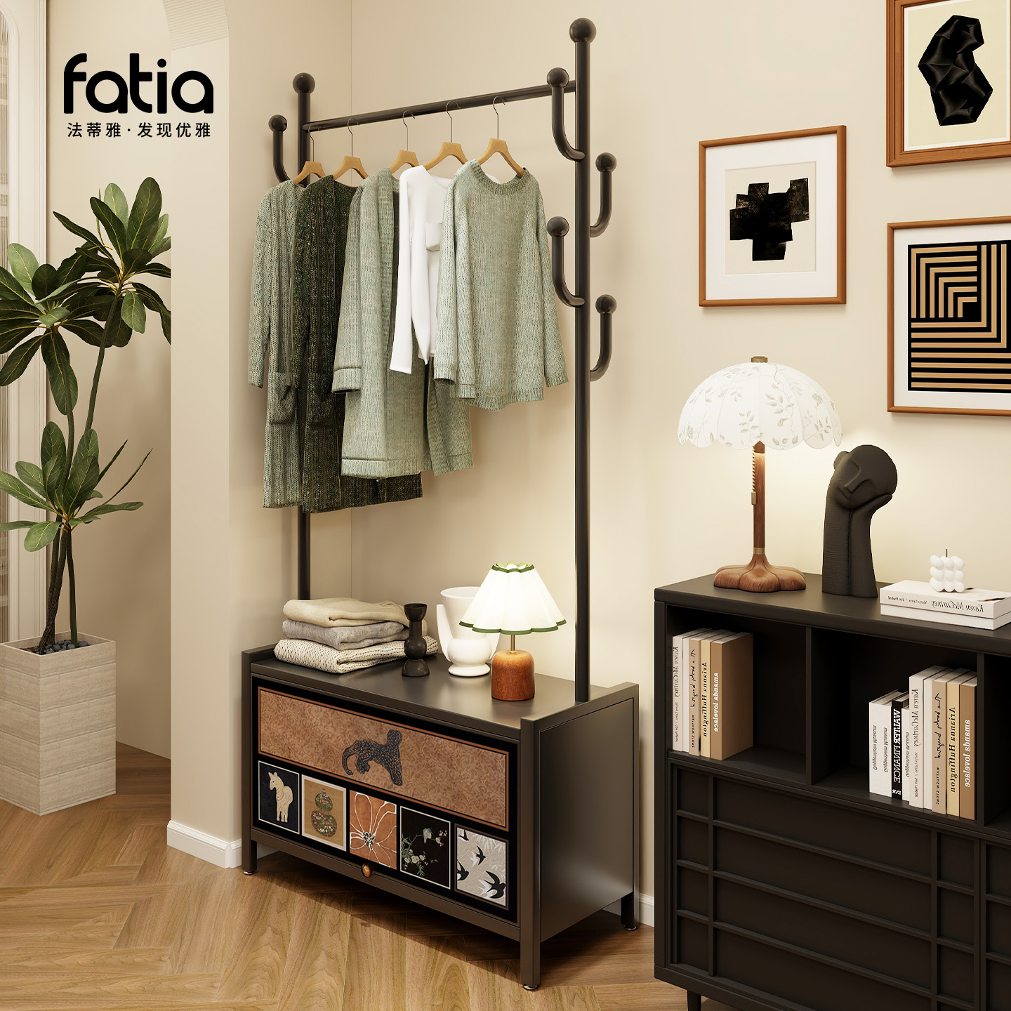 【全网热销】落地衣帽架斗柜一体