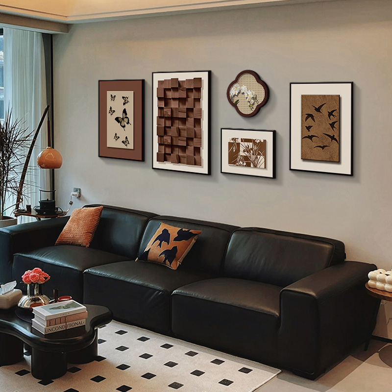 中古风意式极简客厅装饰画 画法式覆古沙发背景墙挂画 画高级感组