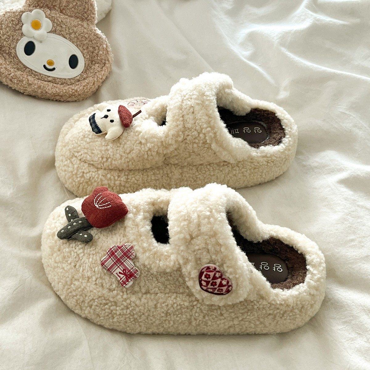 甜美可爱毛茸茸包头棉拖鞋女外穿2026秋冬新款厚底加绒保暖毛毛鞋