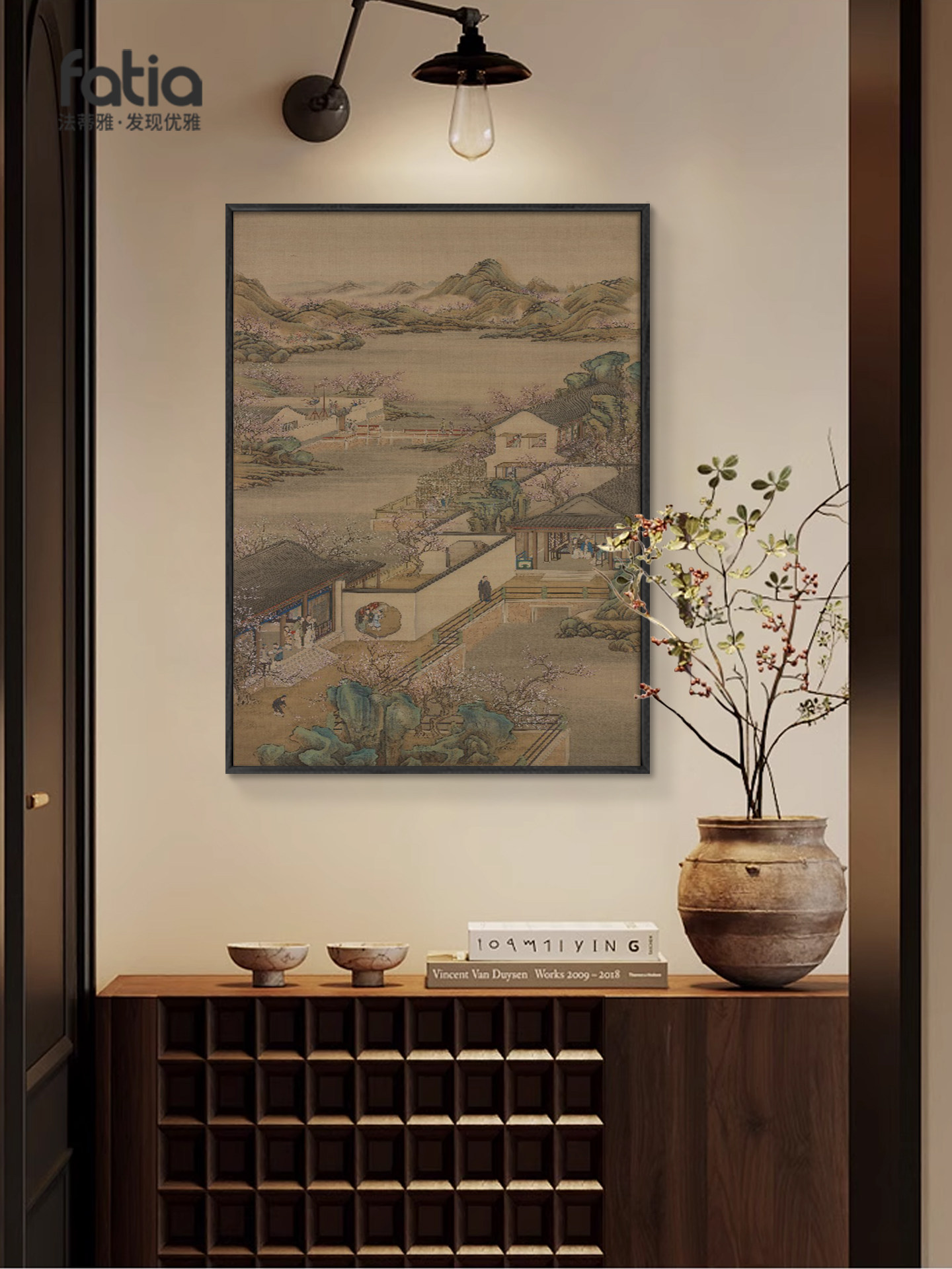 宋代美学挂画,入口大厅装饰画,法国中世纪风格客厅走廊过道壁画