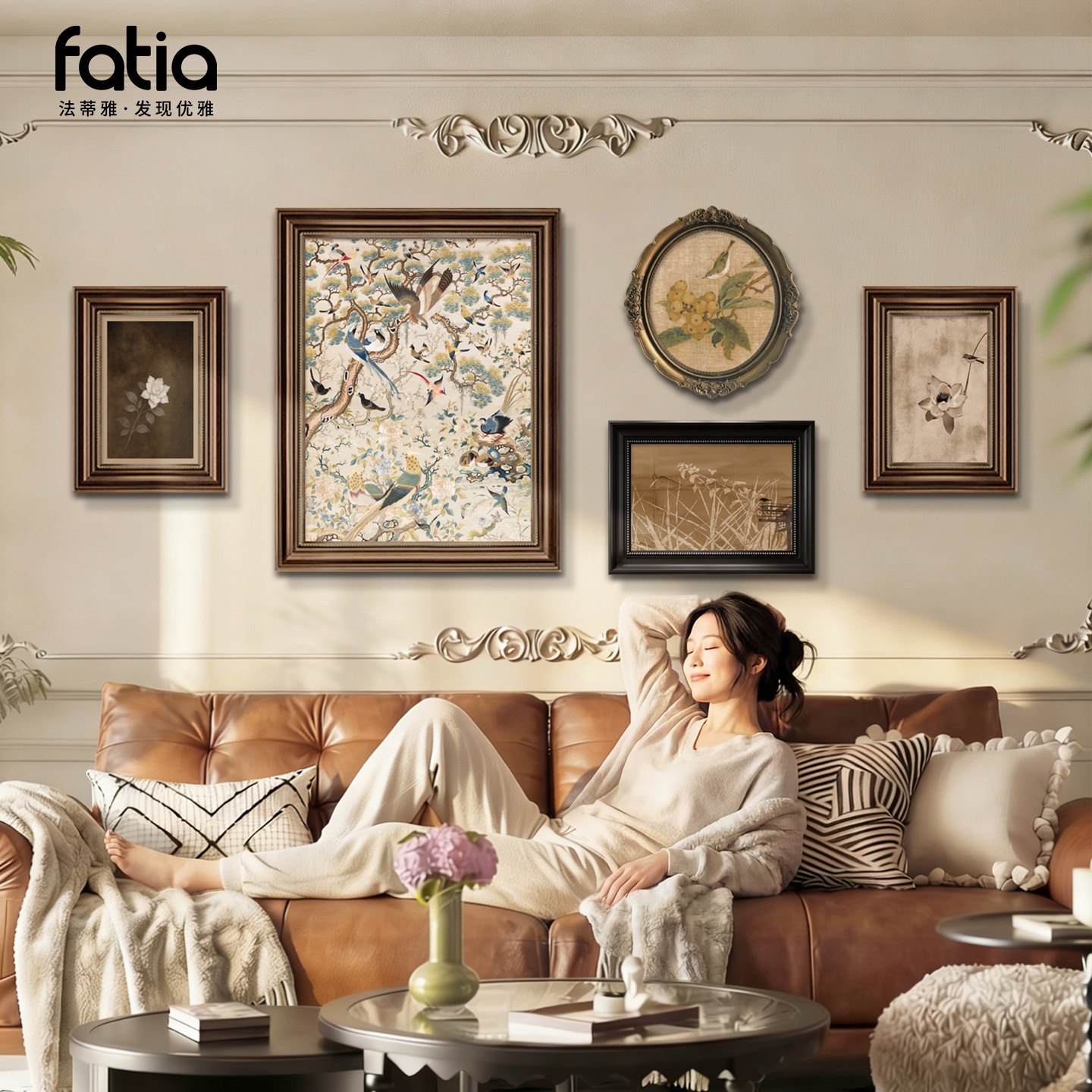 宋式美学挂画沙发背景墙装饰画中古风客厅油画2026新款壁画高级感,家居饰品,现代装饰画,淘宝优惠券,粉丝福利购,淘宝优惠卷