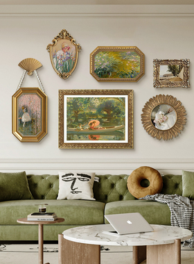 客厅装饰画法式沙发背景墙挂画轻奢高级感绿色系餐厅莫奈组合壁画