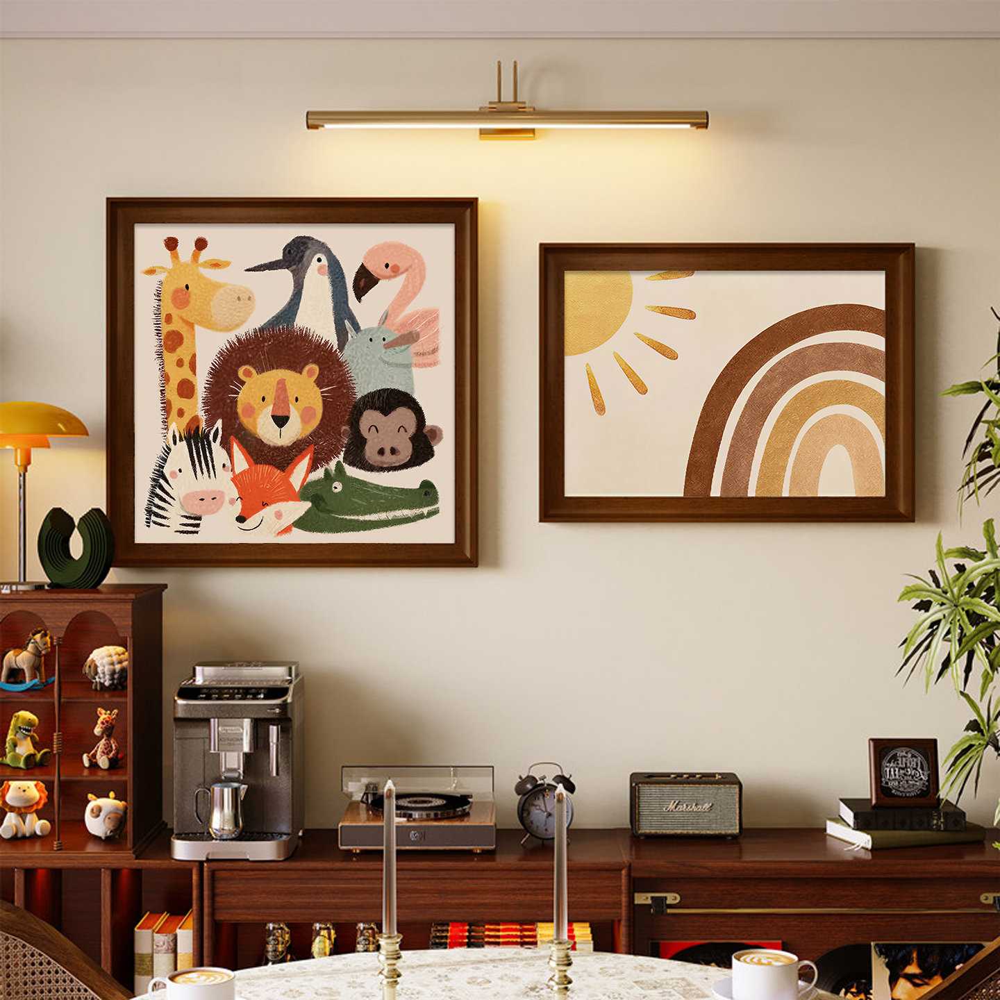 可爱小动物餐厅挂画卧室装饰画床头玄关背景墙饭厅中古风客厅壁画,家居饰品,现代装饰画,淘宝优惠券,粉丝福利购,淘宝优惠卷